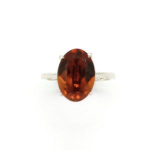 Sterling Silver Solitaire Ring Made with Swarovski Honey Brown Crystal, Size 7